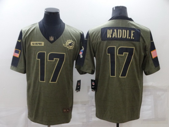 Men Miami Dolphins 17 Jaylen Waddle 2021 Olive Salute To Service Limited Stitched Jersey