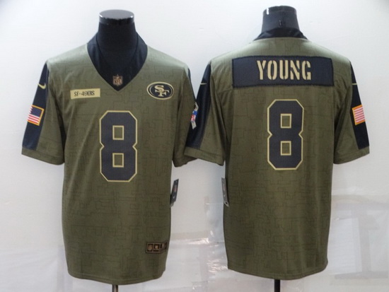 Men San Francisco 49ers 8 Steve Young 2021 Olive Salute To Service Limited Stitched Jersey