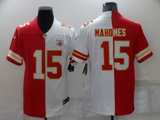 Men Kansas City Chiefs 15 Patrick Mahomes Red White Split Vapor Limited Stitched Jersey