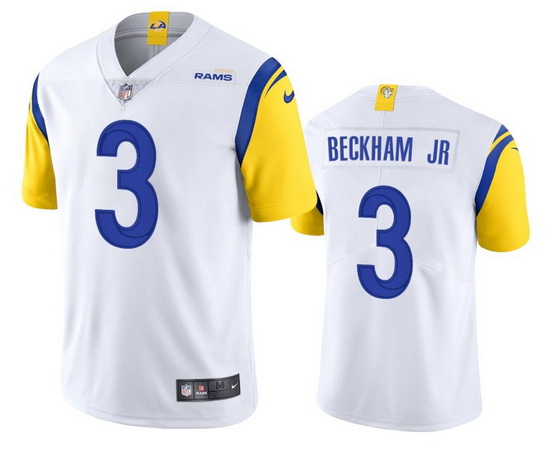 Men Los Angeles Rams 3 Odell Beckham Jr  2021 White Vapor Untouchable Limited Stitched Football Jers