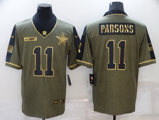 Men Dallas Cowboys 11 Micah Parsons Gold 2021 Salute To Service Limited Stitched Jersey