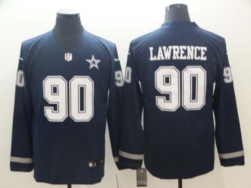 Men Dallas Cowboys 90 Demarcus Lawrence Navy Therma Long Sleeve Limited Jersey