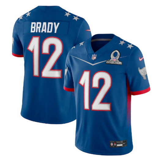 Men 2022 NFL Pro Bowl Tampa Bay Buccaneers #12 Tom Brady NFC Blue Jersey