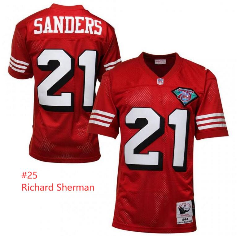 Men San Francisco 49ers #25 Richard Sherman Mitchell Ness Throwback Red Jersey