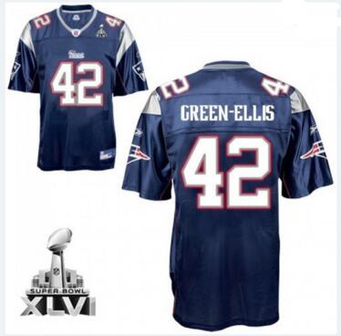 Men New England Patriots #42 Green-Ellis Dark Blue Super Bowl XLVI Embroidered NFL Jersey