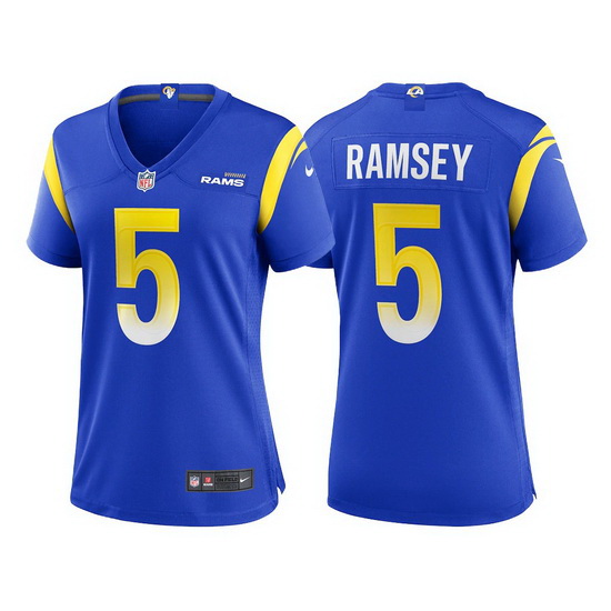 Women Los Angeles Rams #5 Jalen Ramsey Blue Stitched Football Limited Jersey