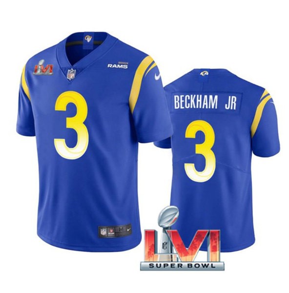 Nike Los Angeles Rams 3 Odell Beckham Jr. Royal 2022 Super Bowl LVI Vapor Limited Jersey