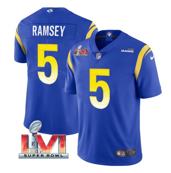 Nike Los Angeles Rams 5 Jalen Ramsey Royal 2022 Super Bowl LVI Vapor Limited Jersey