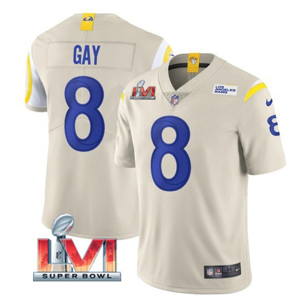 Nike Los Angeles Rams 8 Matt Gay Bone 2022 Super Bowl LVI Vapor Limited Jersey