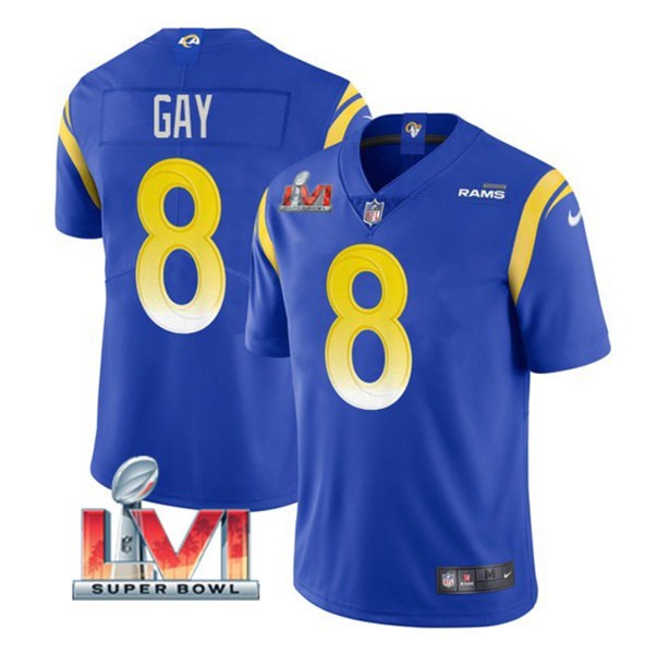 Nike Los Angeles Rams 8 Matt Gay Royal 2022 Super Bowl LVI Vapor Limited Jersey