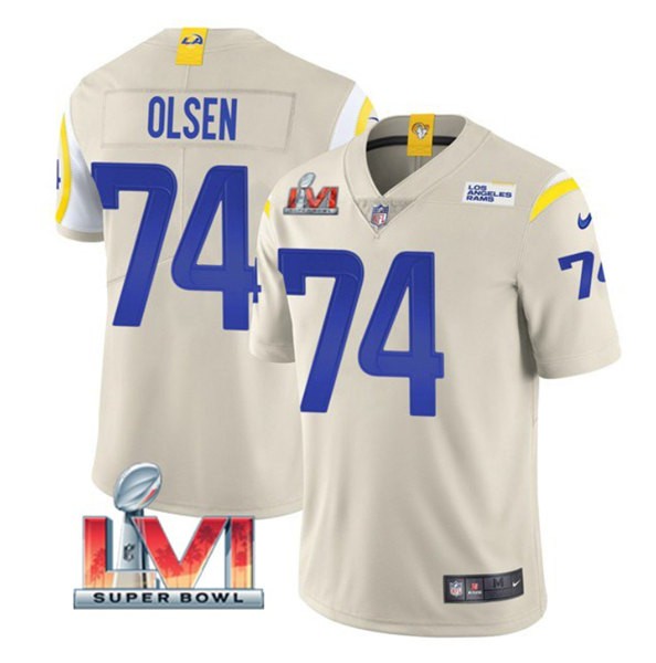 Nike Los Angeles Rams 74 Merlin Olsen Bone 2022 Super Bowl LVI Vapor Limited Jersey