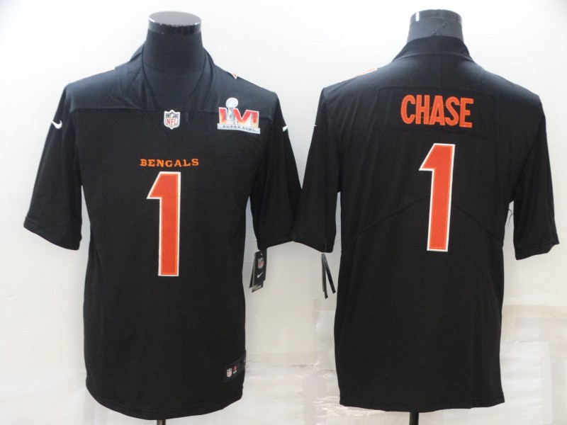 Nike Cincinati Bengals 1 Ja'Marr Chase Black 2022 Super Bowl LVI Vapor Limited Jersey