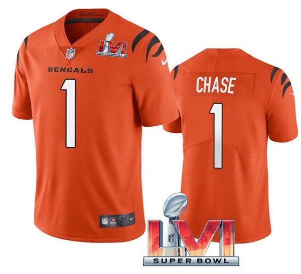 Nike Cincinati Bengals 1 Ja'Marr Chase Orange 2022 Super Bowl LVI Vapor Limited Jersey