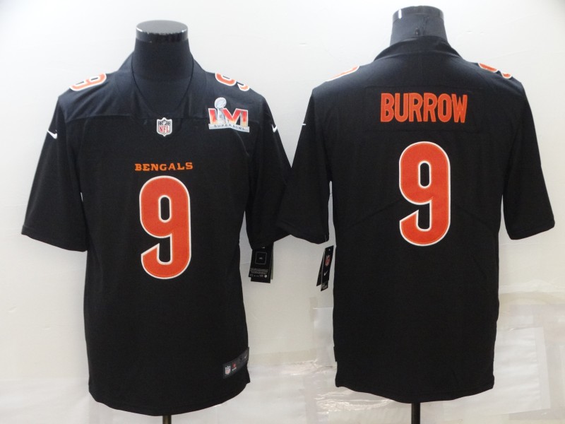 Nike Cincinati Bengals 9 Joe Burrow Black 2022 Super Bowl LVI Vapor Limited Jersey