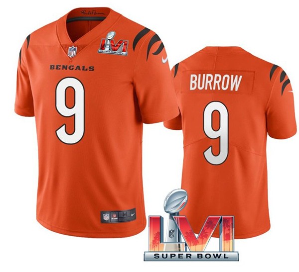 Nike Cincinati Bengals 9 Joe Burrow Orange 2022 Super Bowl LVI Vapor Limited Jersey