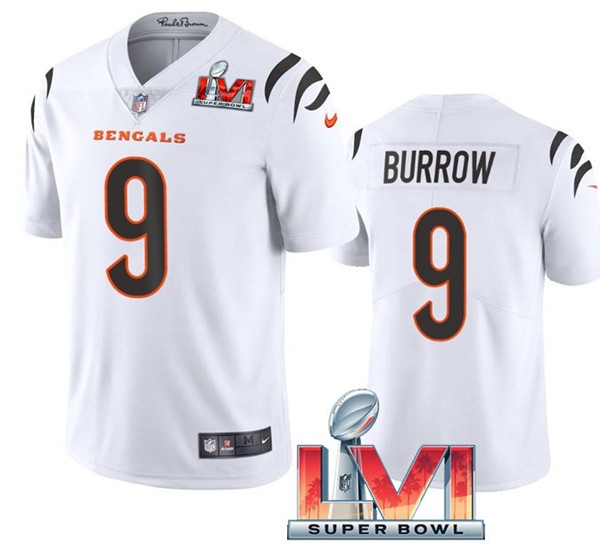 Nike Cincinati Bengals 9 Joe Burrow White 2022 Super Bowl LVI Vapor Limited Jersey