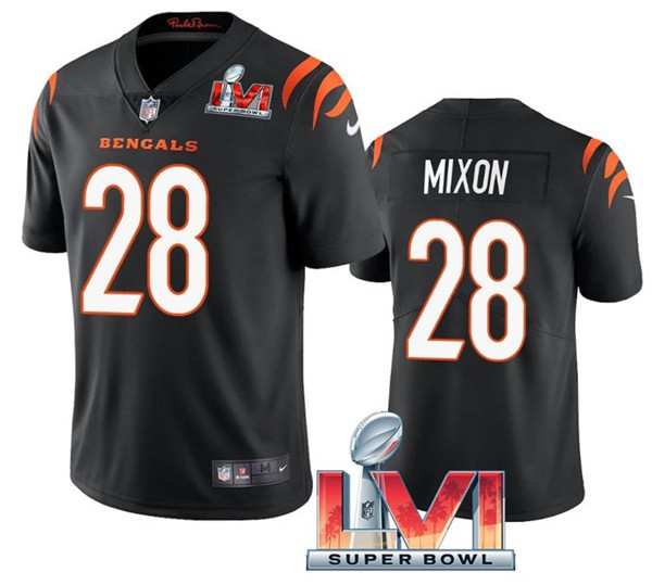 Nike Cincinati Bengals 28 Joe Mixon Black 2022 Super Bowl LVI Vapor Limited Jersey