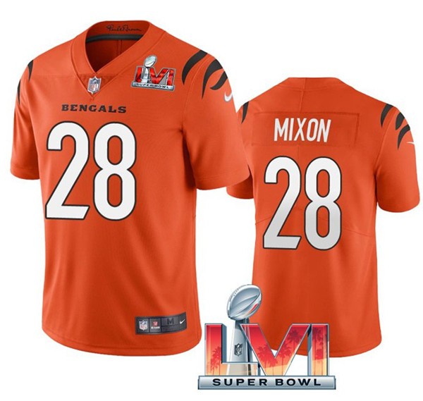 Nike Cincinati Bengals 28 Joe Mixon Orange 2022 Super Bowl LVI Vapor Limited Jersey