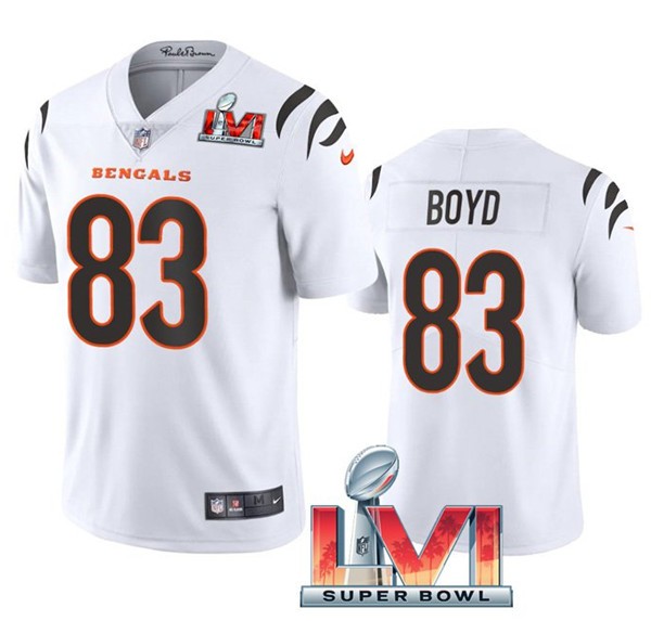 Nike Cincinati Bengals 83 Tyler Boyd White 2022 Super Bowl LVI Vapor Limited Jersey