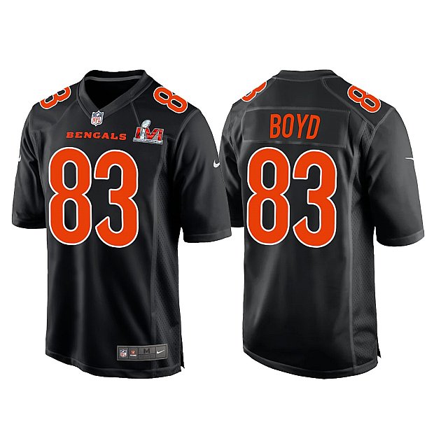 Men Cincinnati Bengals 83 Tyler Boyd 2022 Black Super Bowl LVI Game Stitched Jersey