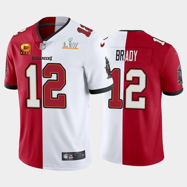 Men Tampa Bay Buccaneers 12 Tom Brady Tom Brady Super Bowl LV Champions Split Captain Patch Vapor Un