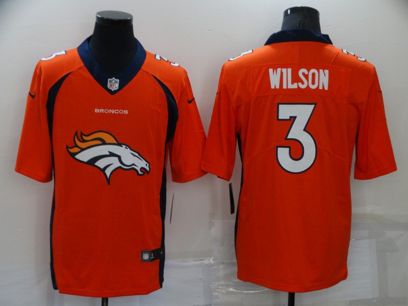 Men's Denver Broncos #3 Russell Wilson Orange Big Logo Number Vapor Untouchable Stitched NFL Nike Fa