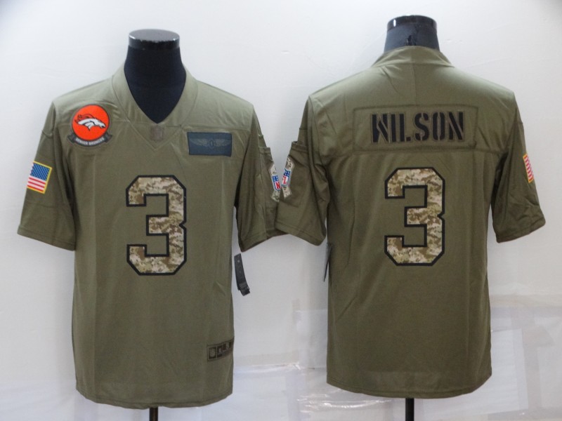 Men's Denver Broncos #3 Russell Wilson Olive Camo 2019 Salute To Service Stitched NFL Nike Limited J