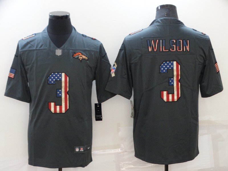 Men's Denver Broncos #3 Russell Wilson Grey Salute To Service USA Flag Fashion Limited Stitched Jers