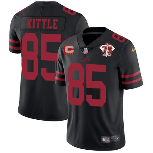 Men's San Francisco 49ers #85 George Kittle 2021 Black With C Patch 75th Anniversary Vapor Untouchab