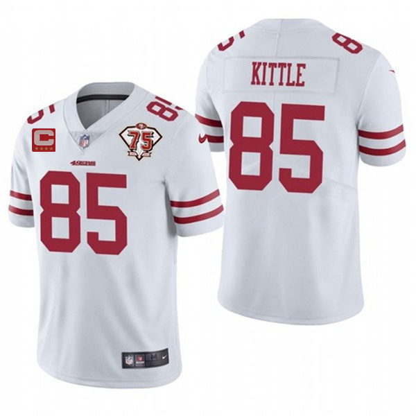 Men's San Francisco 49ers #85 George Kittle 2021 White With C Patch 75th Anniversary Vapor Untouchab