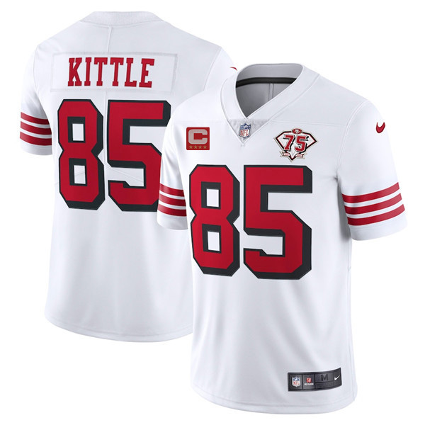 Men's San Francisco 49ers #85 George Kittle 2021 White With C Patch 75th Anniversary Vapor Untouchab