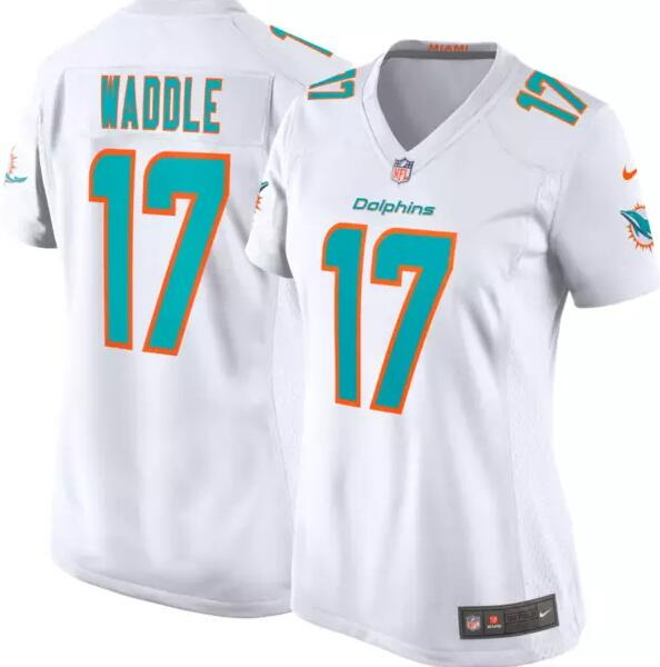 Women's Miami Dolphins #17 Jaylen Waddle White Vapor Untouchable Stitched Jersey