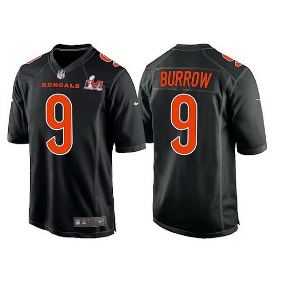 Youth Cincinnati Bengals 9 Joe Burrow 2022 Black Super Bowl LVI Game Stitched Jersey