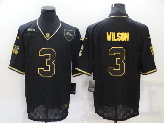 Men Denver Broncos 3 Russell Wilson Black Gold Salute To Service Limited Stitched jersey