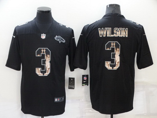 Men Denver Broncos 3 Russell Wilson Black Statue Of Liberty Limited Stitched jersey