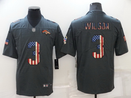 Men Denver Broncos 3 Russell Wilson Grey Salute To Service USA Flag Fashion Limited Stitched jersey