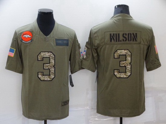 Men Denver Broncos 3 Russell Wilson Olive Camo Salute To Service Limited Stitched jersey