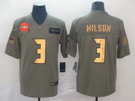 Men Denver Broncos 3 Russell Wilson Olive Gold Salute To Service Limited Stitched jersey