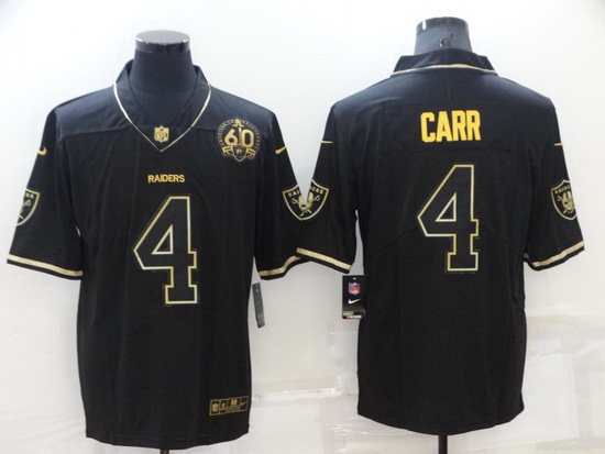 Men Las Vegas Raiders 4 Derek Carr Black Gold With 60th Anniversary Patch Vapor Limited Stitched jer