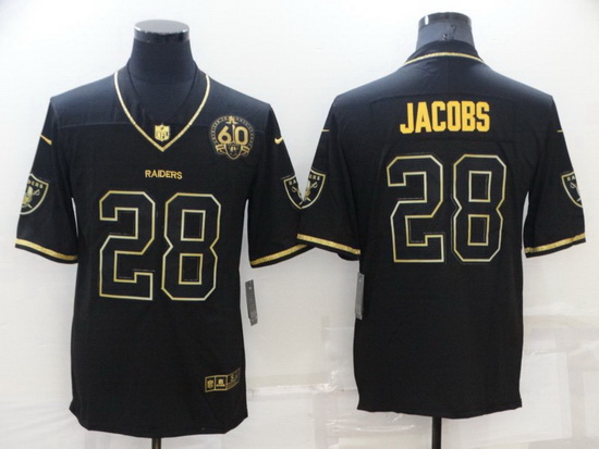 Men Las Vegas Raiders 28 Josh Jacobs Black Gold With 60th Anniversary Patch Vapor Limited Stitched j