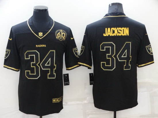 Men Las Vegas Raiders 34 Bo Jackson Black Gold With 60th Anniversary Patch Vapor Limited Stitched je