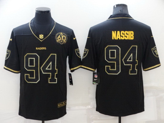 Men Las Vegas Raiders 94 Carl Nassib Black Gold With 60th Anniversary Patch Vapor Limited Stitched j