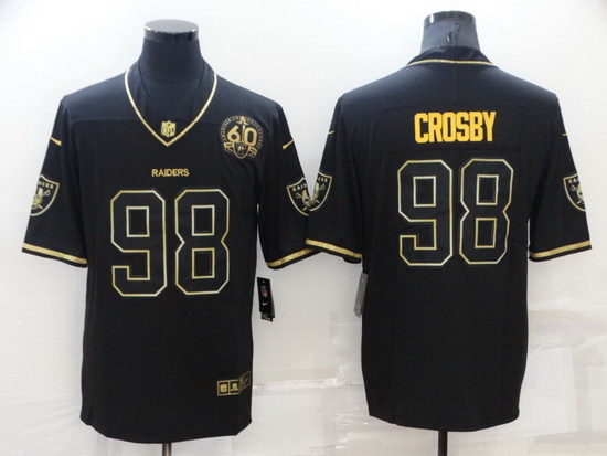 Men Las Vegas Raiders 98 Maxx Crosby Black Gold With 60th Anniversary Patch Vapor Limited Stitched j