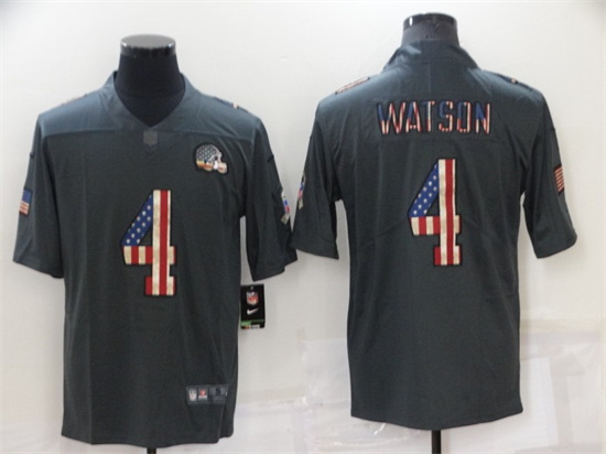 Men Cleveland Browns 4 Deshaun Watson Grey Salute To Service USA Flag Fashion Limited Stitched Jerse