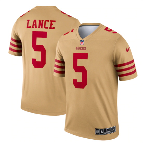 Men San Francisco 49ers 5 Trey Lance 2022 New Gold Inverted Legend Stitched Football Jersey