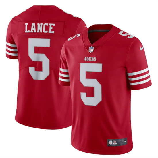 Men San Francisco 49ers 5 Trey Lance 2022 New Scarlet Vapor Untouchable Limited Stitched Football Je