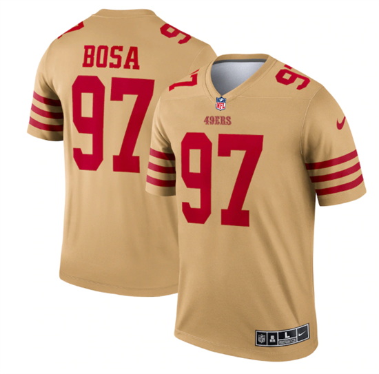 Men San Francisco 49ers 97 Nick Bosa 2022 New Gold Inverted Legend Stitched Football Jersey