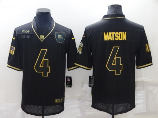 Men Cleveland Browns 4 Deshaun Watson Black Gold Salute To Service Limited Stitched jersey