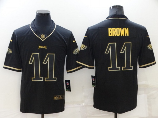 Men Philadelphia Eagles 11 A J Brown Black Gold Salute To Service Limited Stitched jersey