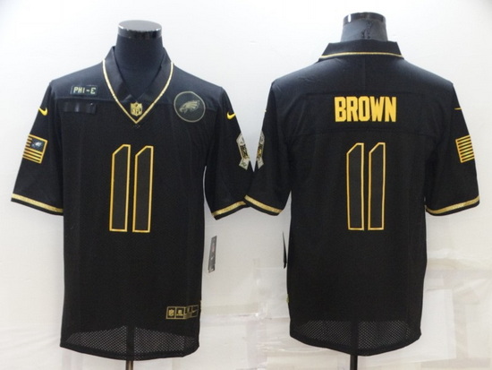 Men Philadelphia Eagles 11 A J Brown Black Gold Salute To Service Limited Stitched jerseyy